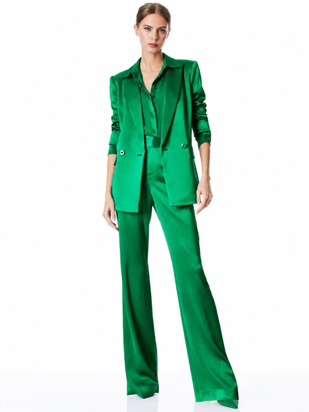 ALICE + OLIVIA Justin Green Satin Double Breasted Boyfriend Blazer, Size 4